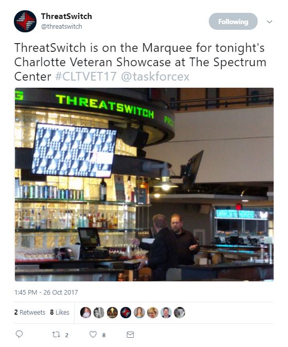 From @threatswitch - ThreatSwitch is on the Marquee for tonight's Charlotte Veteran Showcase at The Spectrum Center #CLTVET17 @taskforcex